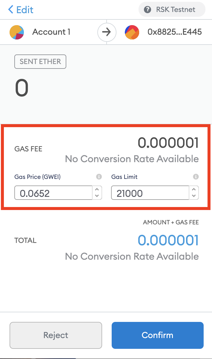 tRBTC Gas